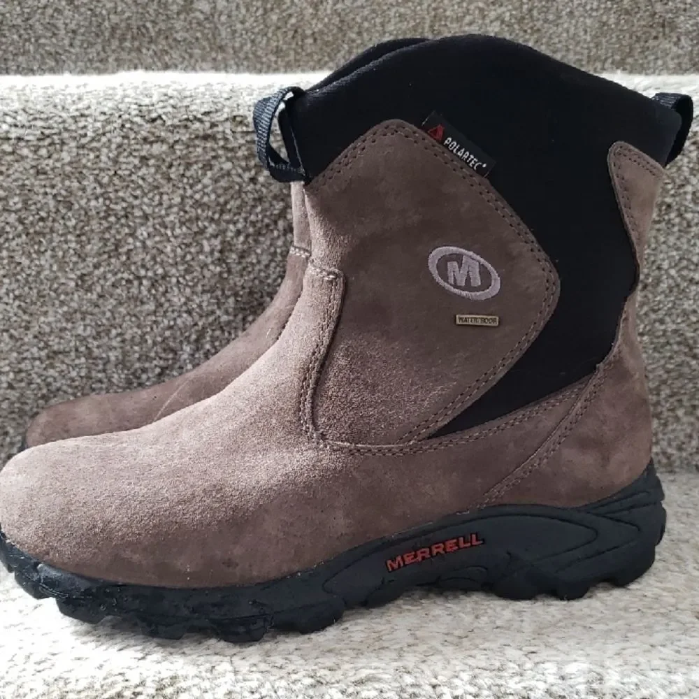 Merrell Boot Youth 6 Gunsmoke Waterproof Suede Pull On Performance Polartec